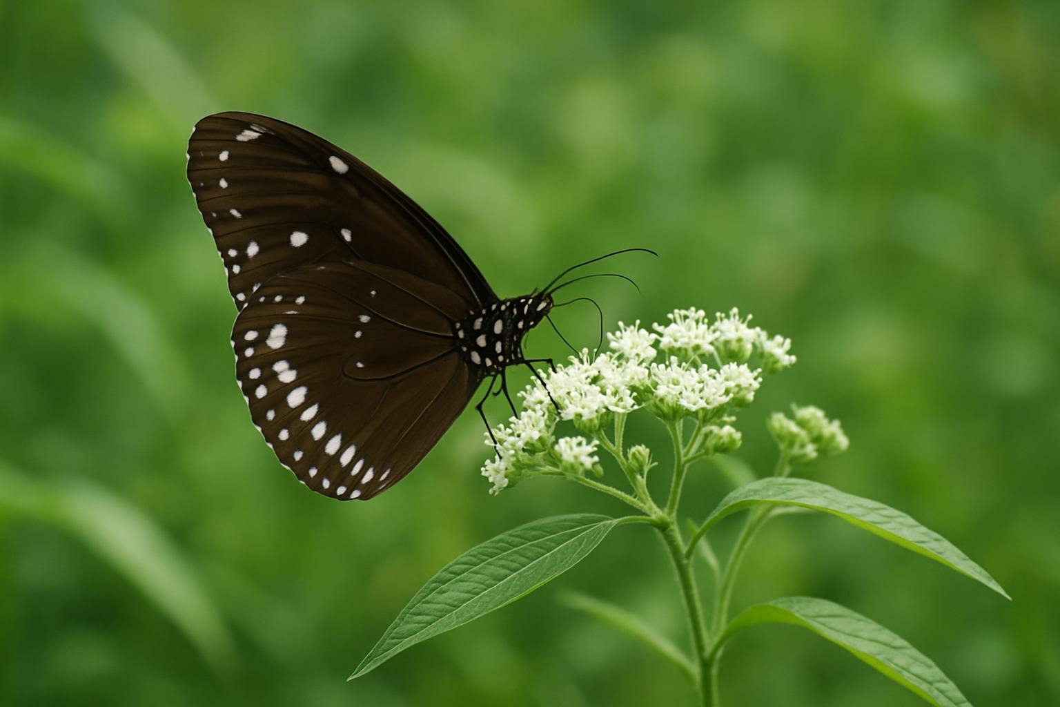 Euploea Mulciber - Den mørke kongesommerfulg imens den søger føde.