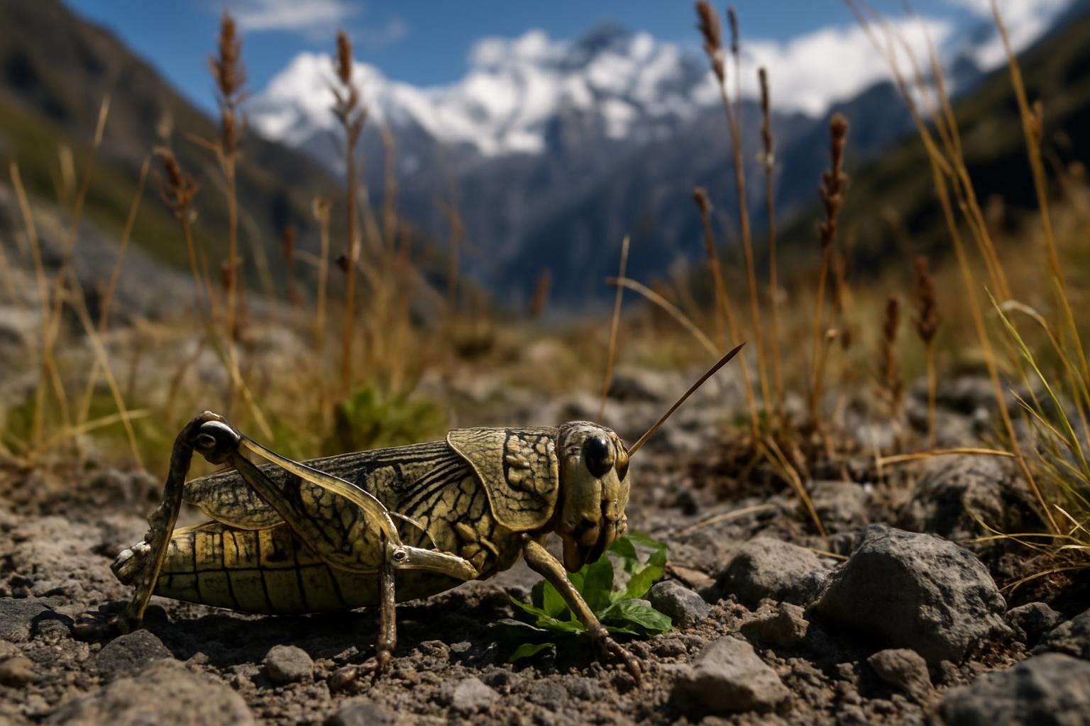 Himalaya-græshoppen i dens naturlige habitat i Himalaya, imens den er fødesøgende.