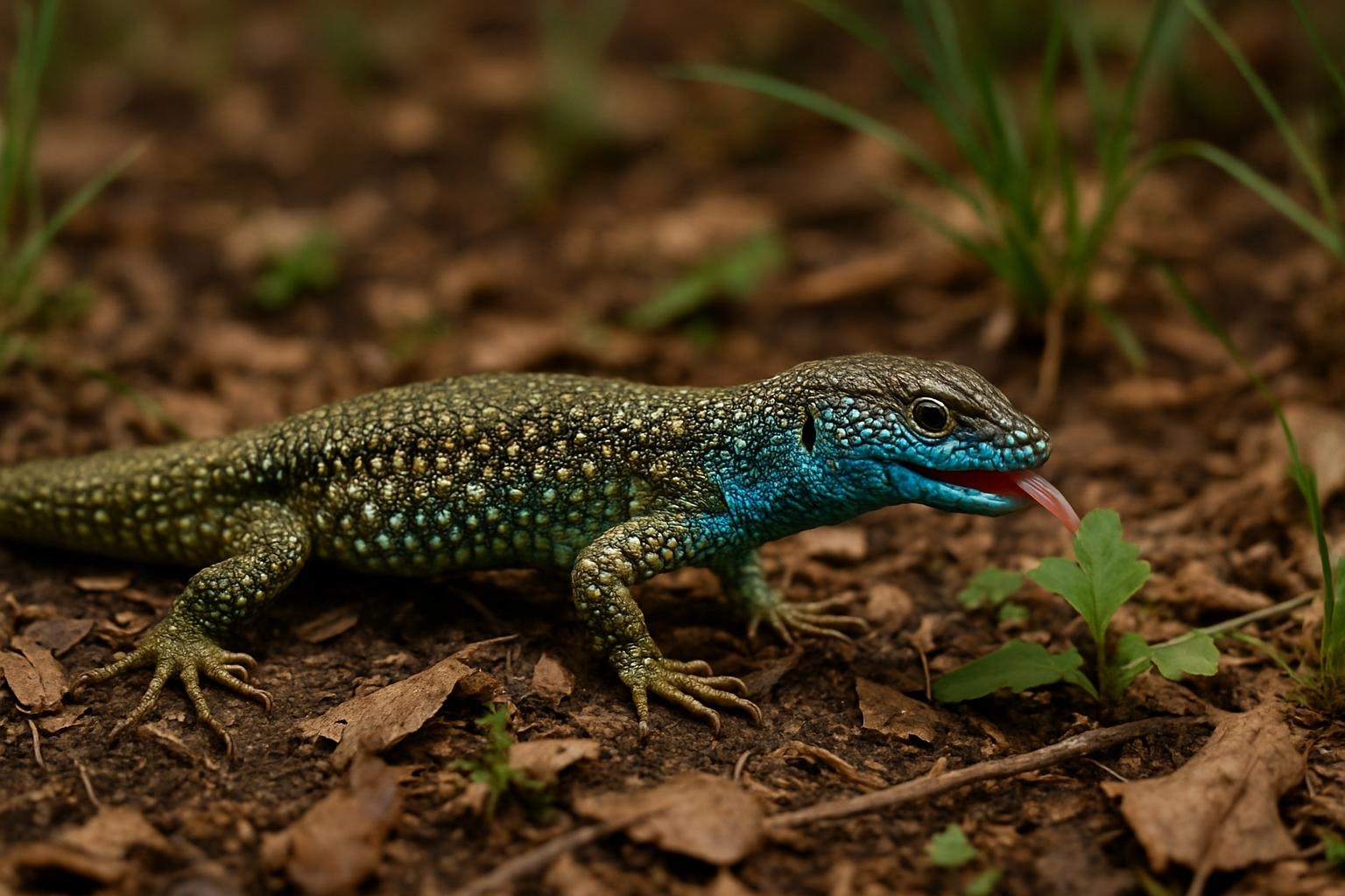 Perlefirbenet i dens naturlige habitat i skovbunden, imens den er fødesøgende.
