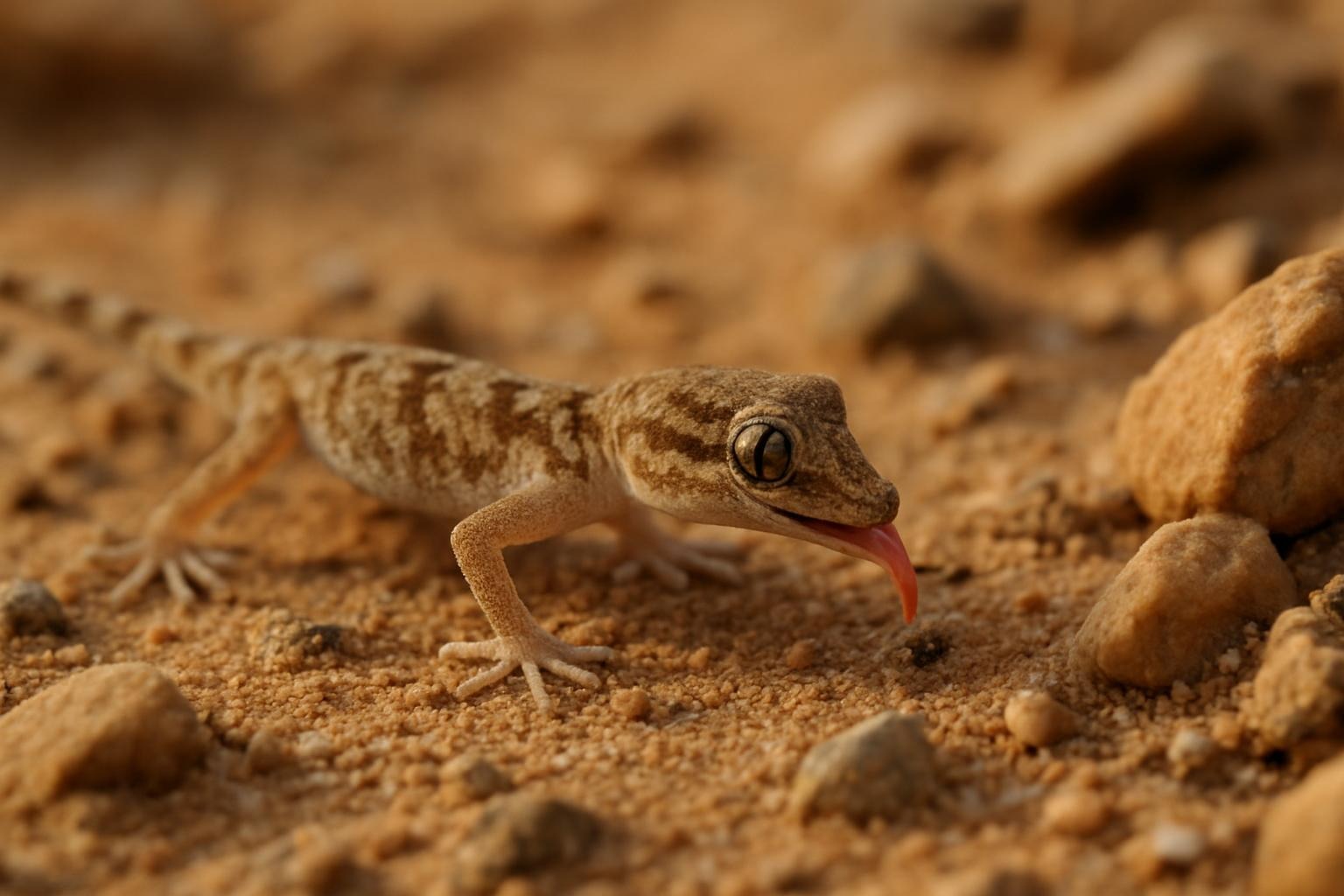Smalfingergekkoen i dens naturlige habitat, imens den er fødesøgende.