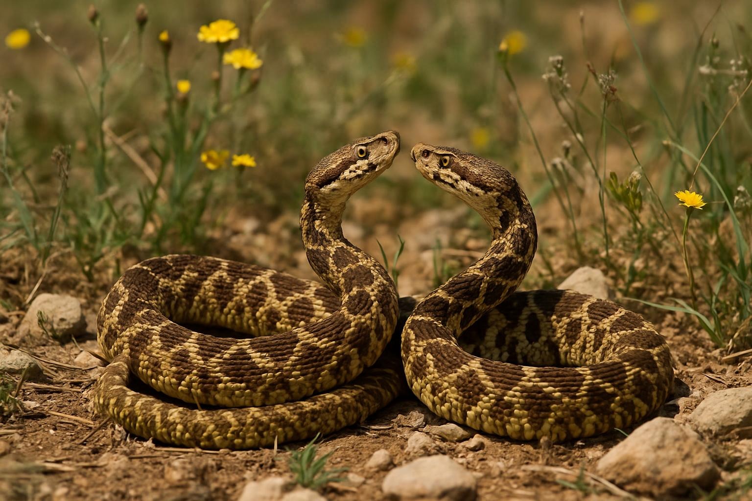 Palæstina-hugormen, Vipera palastinae i dens naturlige habitat i parringssæsonen.