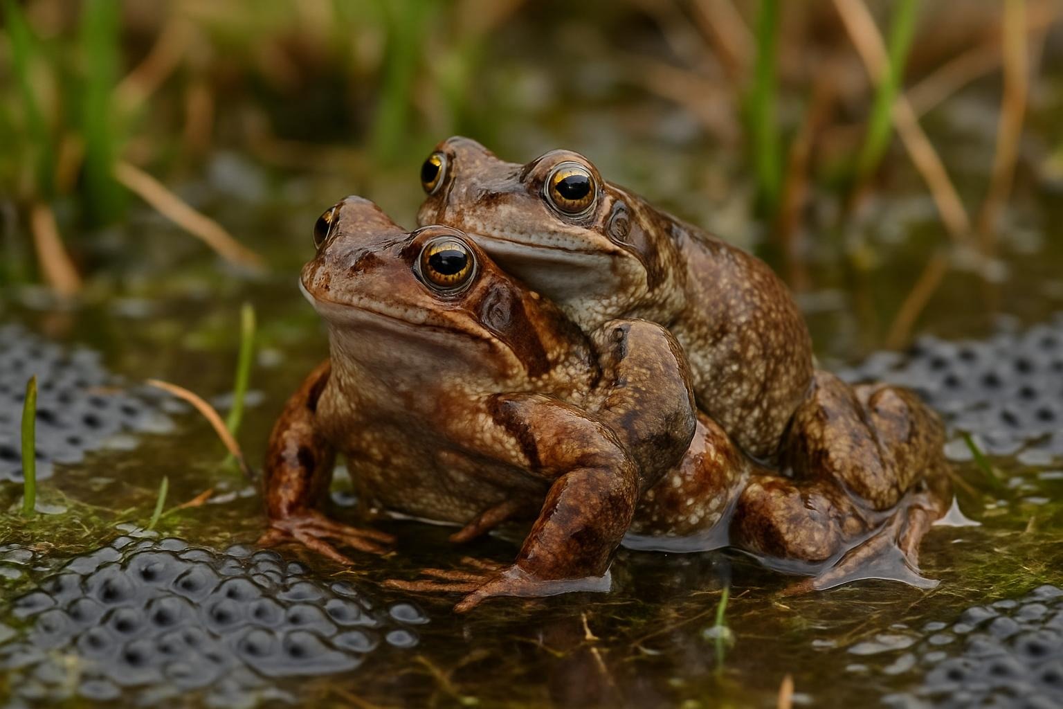 Latterfrøer i deres naturlige habitat, i parringssæsonen.
